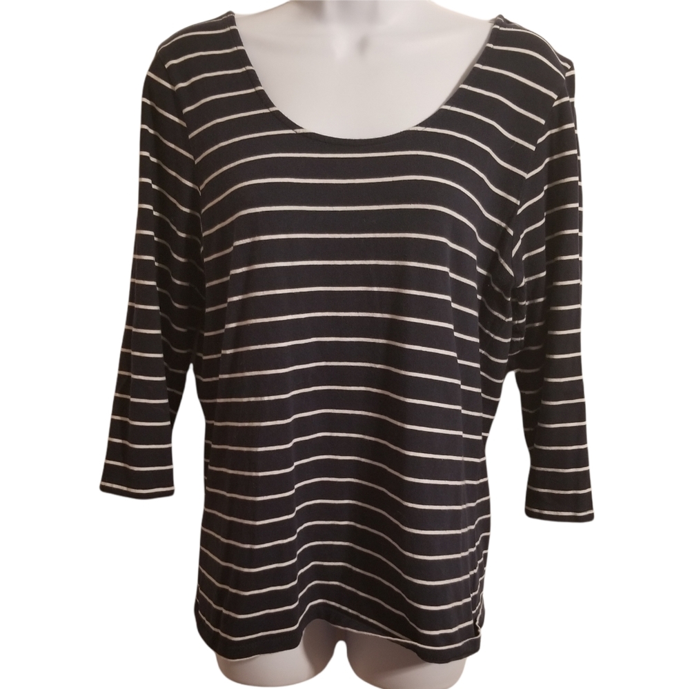 Coliseum Navy Blue & White Scoop Neck Top w/ Criss Cross Back Design. Size XXL.